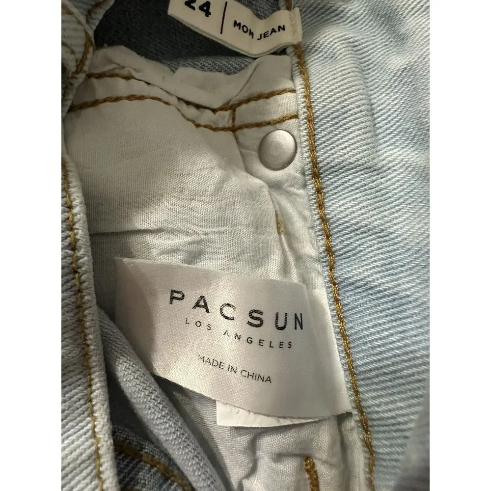 PACSUN Eco Hopper Patch Mom Jeans  Size 24 Light Wash High Rise Straight Leg NWT - Picture 11 of 12